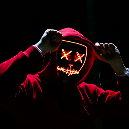 Lilac Milo neon glow LED mask for Halloween cosplay, featuring vibrant illuminated design perfect for spooky costumes.