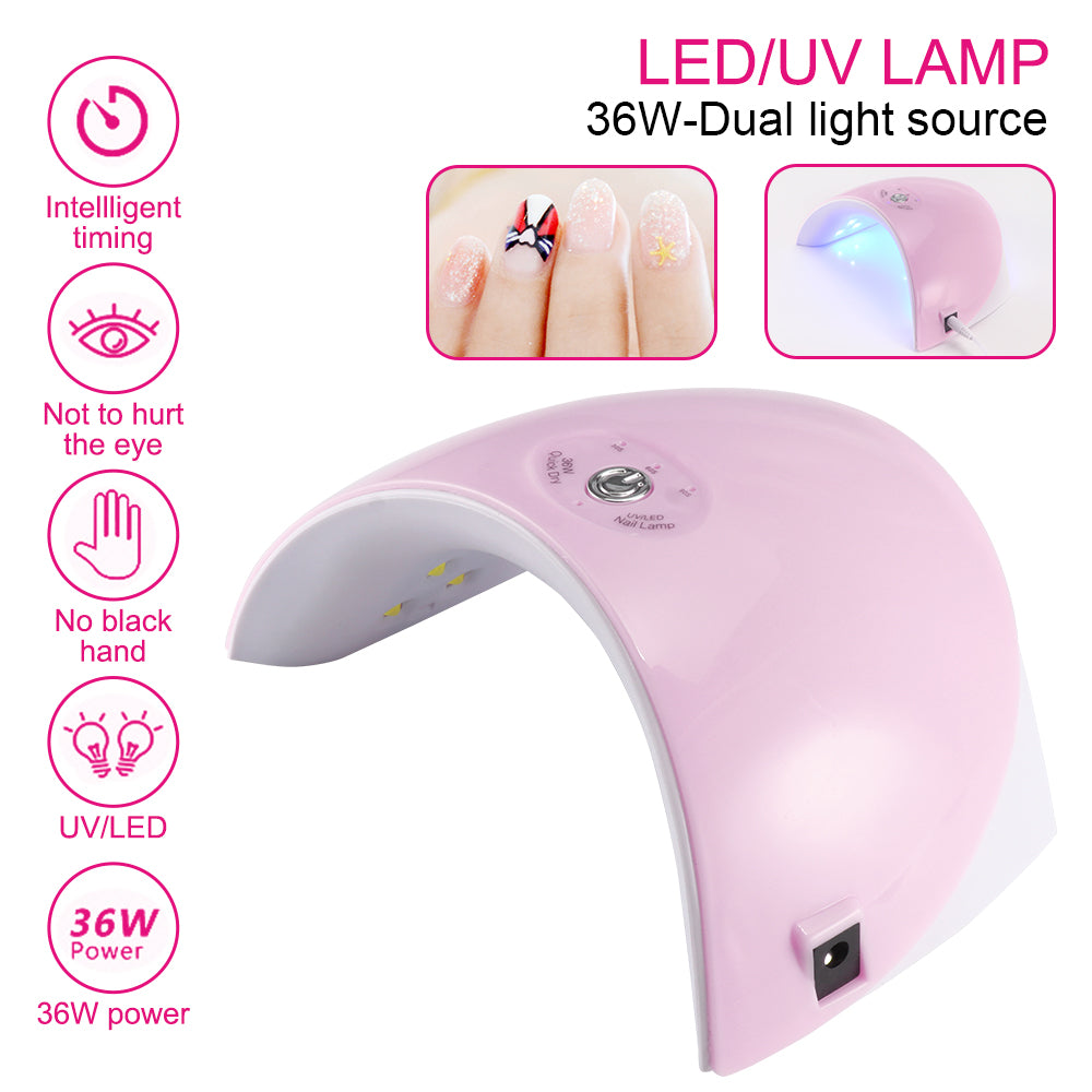 Teal Simba automatic sensing 36W LED nail polish dryer lamp with open design for quick, efficient nail curing in bath and beauty.