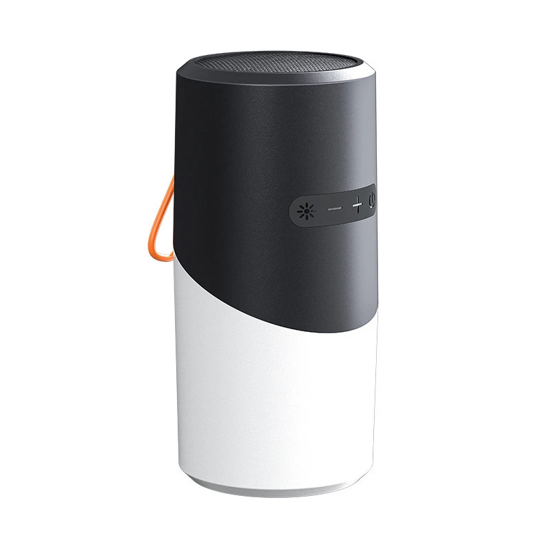 Lilac Milo waterproof portable wireless Bluetooth speaker with RGB light, showing its compact design and colorful lighting in use.