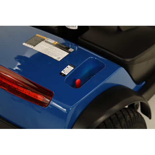 Teal Simba outdoor compact mobility scooter with windshield, designed for outdoor use and easy maneuverability.