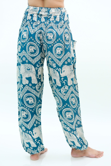 Tan Smokey teal elephant print women&
