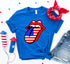 USA Lips 4th of July T-shirt by Agate showing patriotic design with red, white, and blue lips on a casual cotton T-shirt.