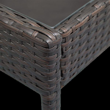 Four-piece rattan patio furniture set by Lilac Milo, including chairs and table for outdoor relaxing and entertaining.