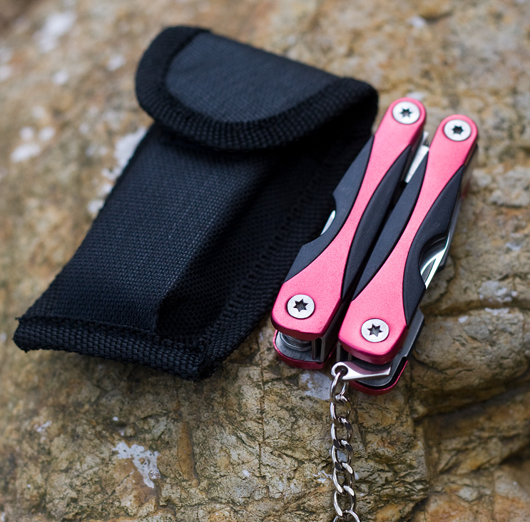 Fuchsia Molly outdoor multifunction camping tool with various blades and tools, compact and portable for outdoor adventures.