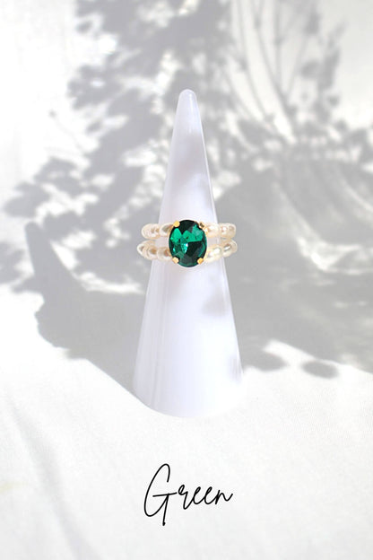 Ultramarine Birch 3 Shades Blue CZ and Freshwater Pearl Rings showcasing elegant gemstone and pearl jewelry design.
