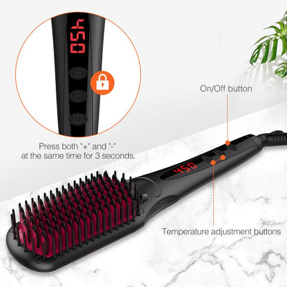 Lilac Milo Miropure Haircare straightener brush with anti-scald design, showcasing the sleek, heated hair styling tool in use.