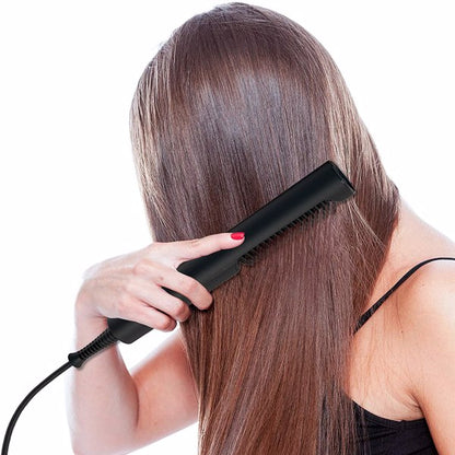 Teal Simba ionic ceramic hair straightener brush with hot comb design for smoothing and straightening hair.