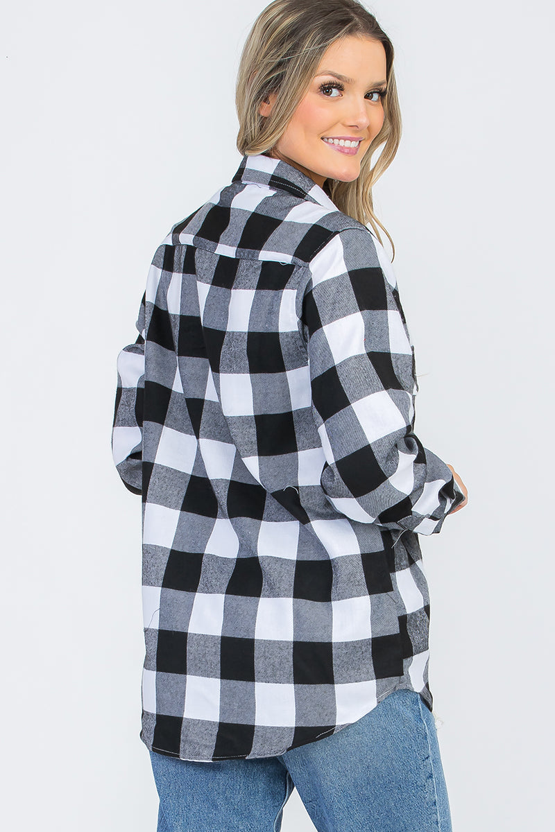 Lime Milo oversized boyfriend plaid checkered flannel top, casual and cozy blouse with a relaxed fit and classic pattern.