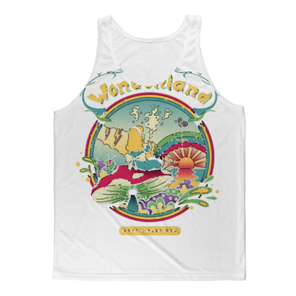 Sky Felix Day Dreamer Classic Sublimation Adult Tank Top, front view showcasing vibrant design on lightweight T-shirt.
