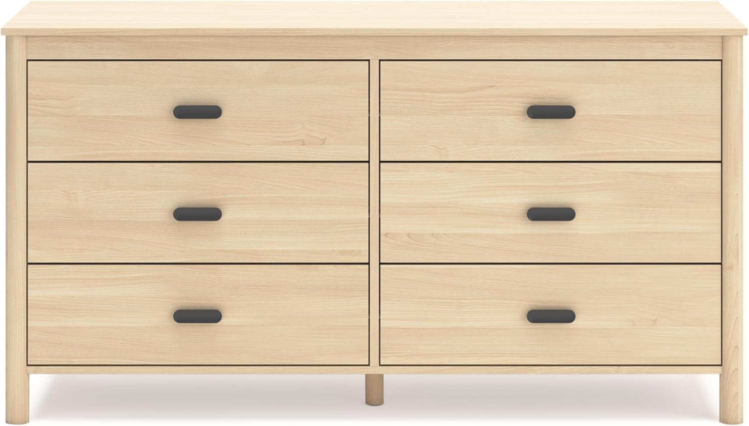 Light brown Peach Maple six-drawer bedroom dresser with sleek handles and ample storage space.
