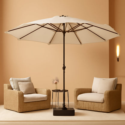 Fifteen Foot Beige Patio Umbrella Weather Resistant Base Stand