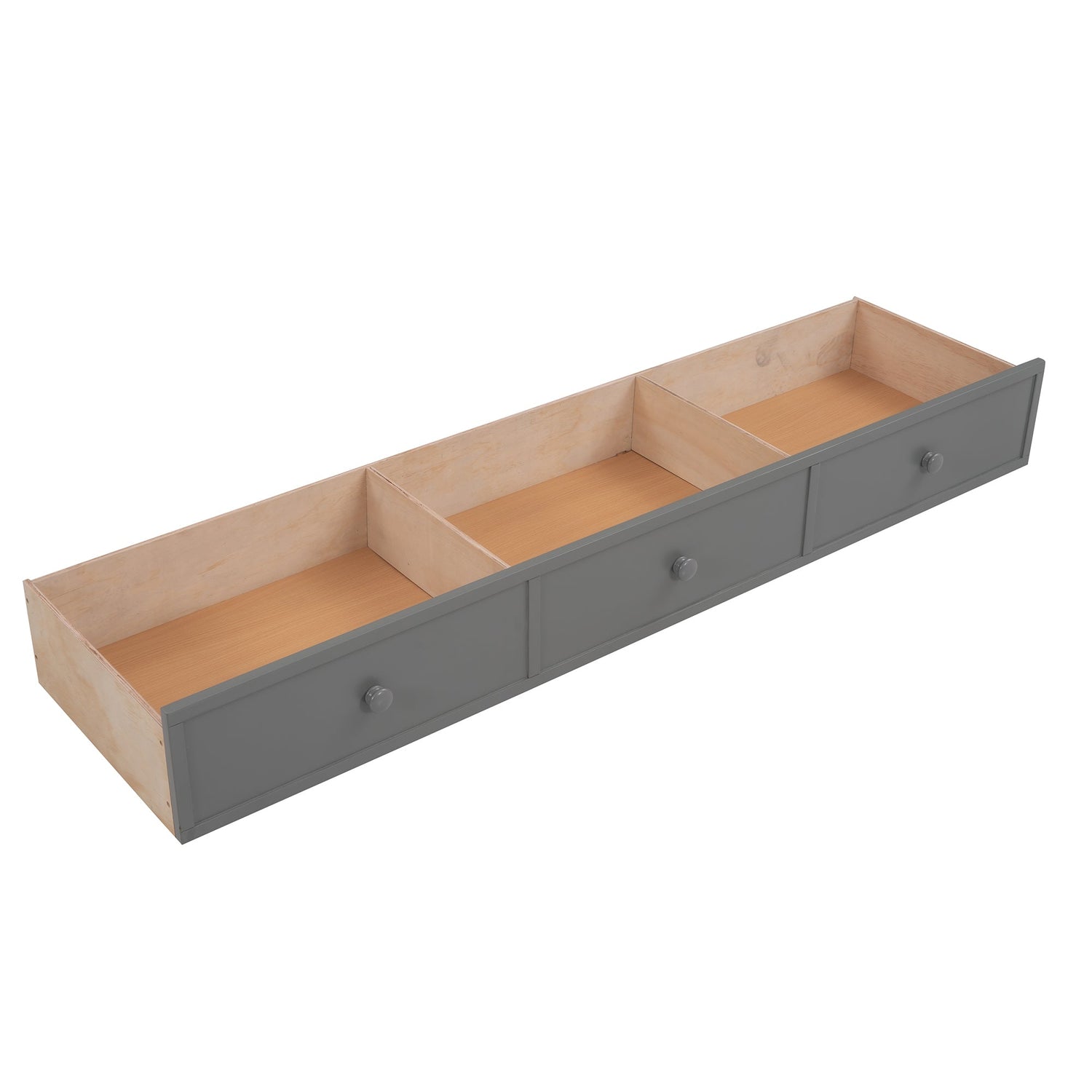 Sangria Beech twin-over-twin bunk bed with three built-in drawers, ideal for bedrooms or dorms, featuring sturdy wooden construction.