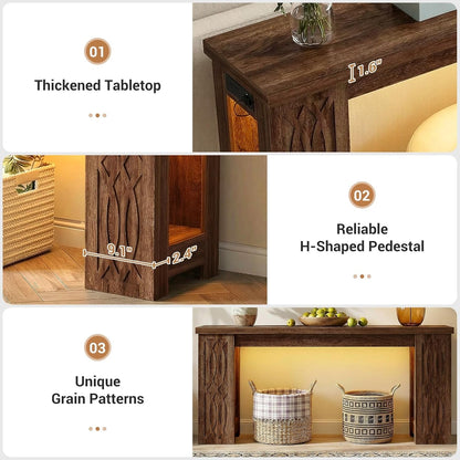 63 Inch Rustic Industrial Console Table With LED Lighting