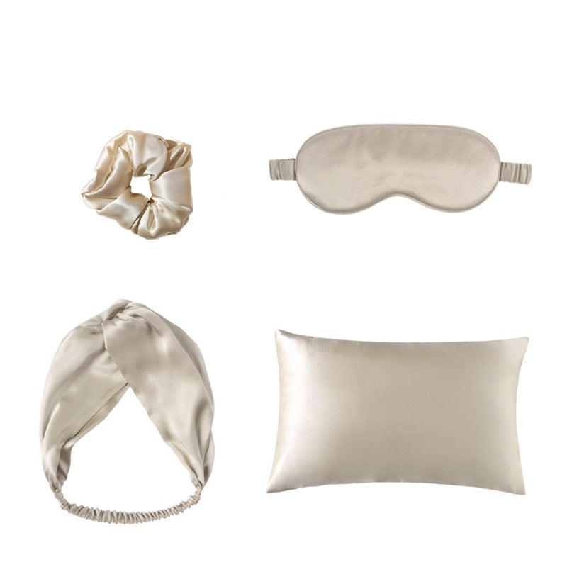 Set of four accessories including double-sided silk eye masks, pillowcases, and hair ties from CJDropshipping.