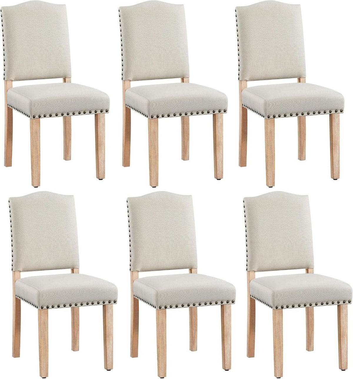 Beige Upholstered Dining Chairs With Nailhead Trim