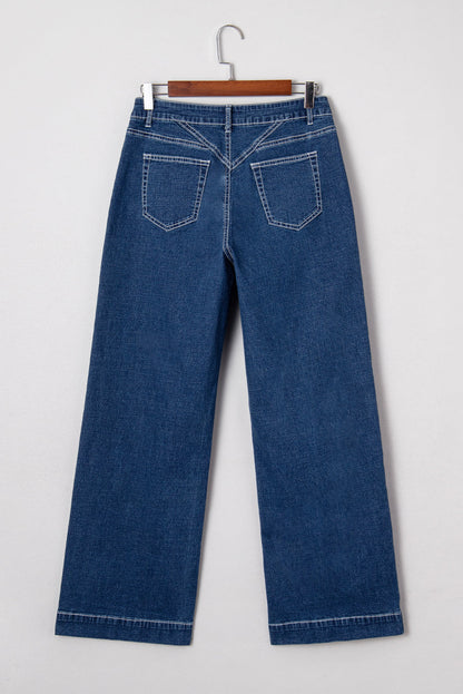 Byzantium Bay XX Denim Stitch High-Waist Cuff Jeans showing front view with rolled cuffs and classic five-pocket design.