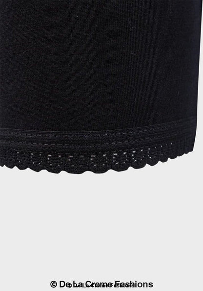 Black lace cuff 3/4 length leggings by De La Creme, stylish women&