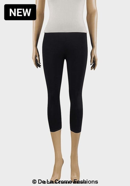 Black lace cuff 3/4 length leggings by De La Creme, stylish women&