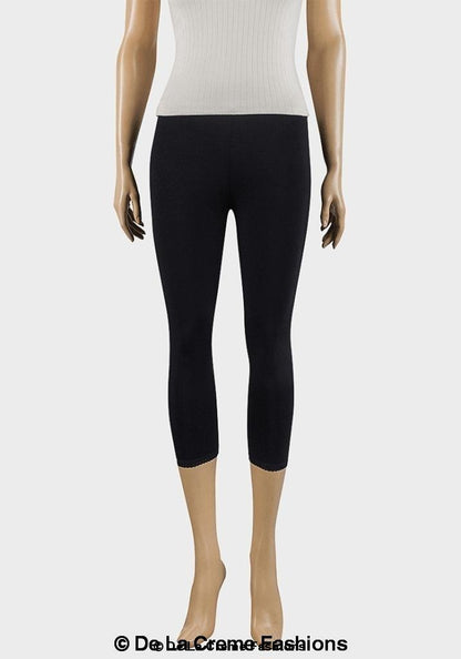 Black lace cuff leggings by Rose Eleusis, 3/4 length, stylish and fitted women&