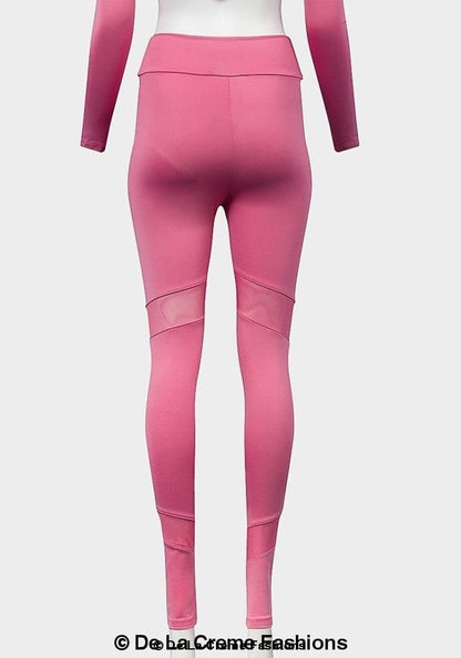 Pink mesh panel leggings by De La Creme, designed for women, featuring a fitted style and stylish mesh details.