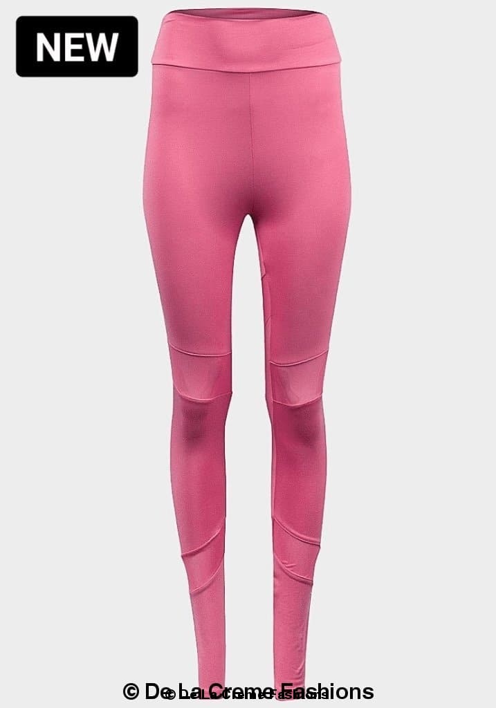 Pink mesh panel leggings for ladies by De La Creme, featuring a sleek fit and stylish design, from Rose Eleusis.