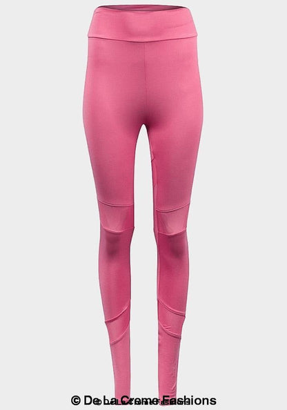 Pink mesh panel leggings for ladies by De La Creme, showcasing a stylish and comfortable fit with breathable mesh details.