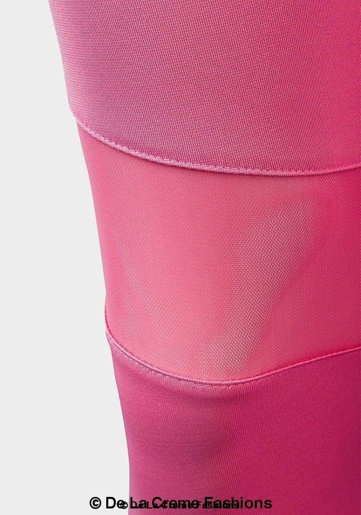 Pink mesh panel leggings by De La Creme for ladies, featuring a fitted design and stylish athletic look.