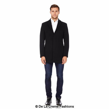 Rose Eleusis De La Creme MAN wool blend covert winter coat displayed on a hanger, showcasing the stylish men&