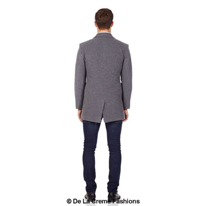 Rose Eleusis De La Creme MAN wool blend winter coat, stylish dark overcoat with a tailored fit and classic design for cold weather.