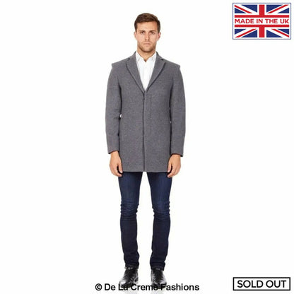 Mid-grey De La Creme MAN wool blend covert winter coat by Rose Eleusis, showcasing a stylish, warm jacket with a tailored fit.
