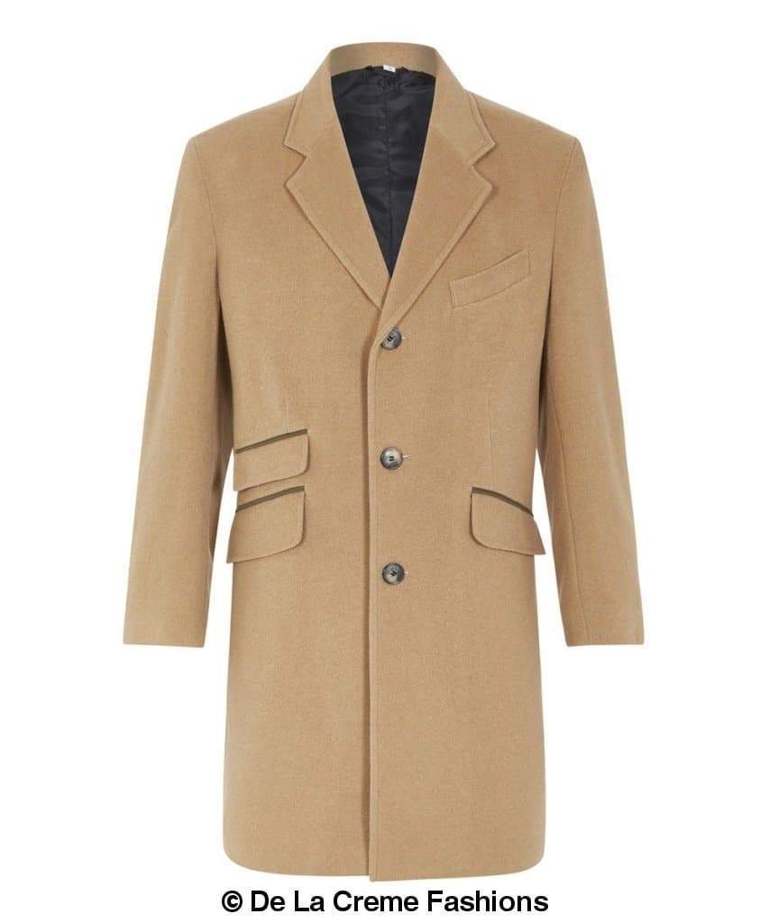 De La Creme MAN wool blend single-breasted retro mod coat by Rose Eleusis, shown on a hanger with a classic design and structured fit.
