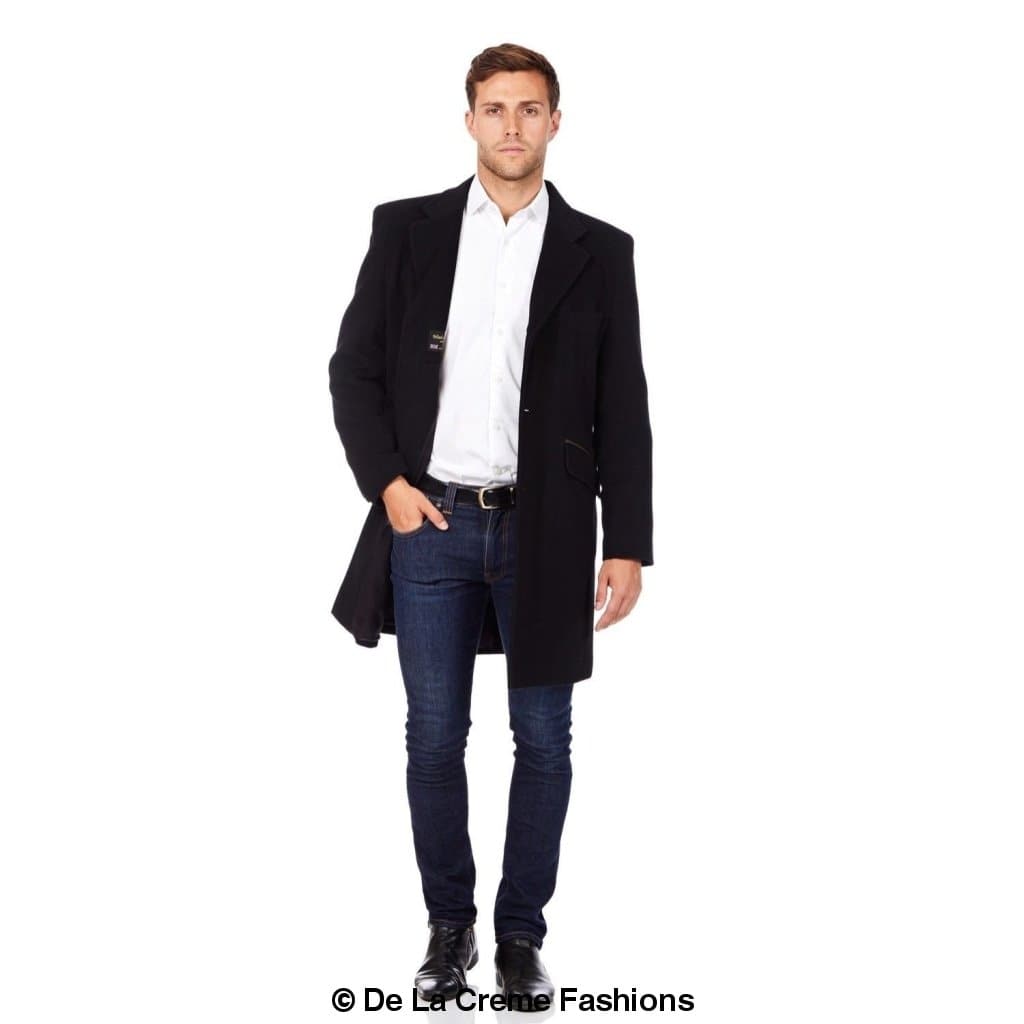 Rose Eleusis De La Creme MAN wool blend single-breasted retro mod coat, front view showcasing classic design and tailored fit.