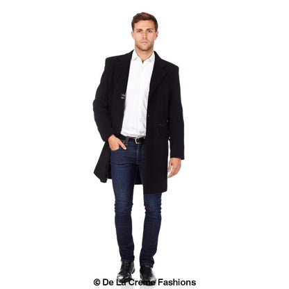 Rose Eleusis De La Creme MAN wool blend single-breasted retro mod coat, front view showcasing classic design and tailored fit.