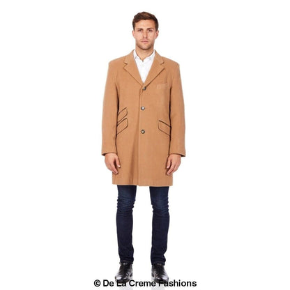 Rose Eleusis De La Creme MAN wool blend single-breasted retro mod coat, showing classic collar and tailored fit.