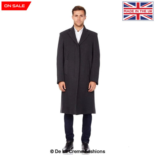 Rose Eleusis De La Creme MAN wool and cashmere blend long coat in grey, stylish men&