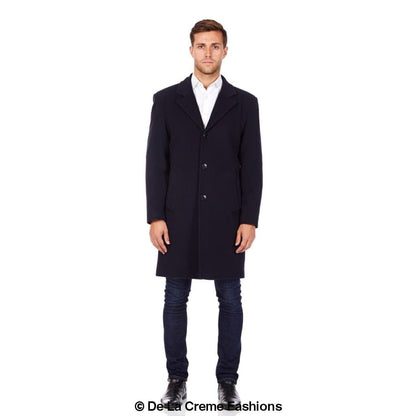 De La Creme MAN wool and cashmere blend formal security overcoat by Rose Eleusis, shown on a hanger with a tailored fit.