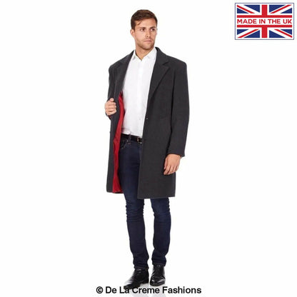 Rose Eleusis De La Creme MAN wool and cashmere blend formal security overcoat in charcoal, size S, stylish and warm for winter.
