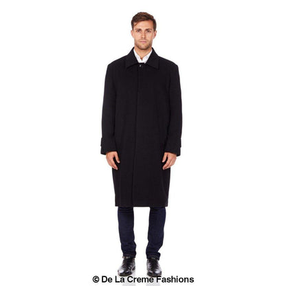 Rose Eleusis De La Creme MAN wool and cashmere long formal overcoat, tailored jacket with classic lapels and sleek design.