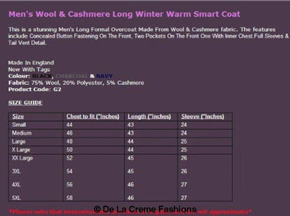 Rose Eleusis De La Creme MAN wool and cashmere long formal overcoat, stylish jacket with tailored fit and classic design.