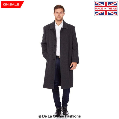 Rose Eleusis De La Creme MAN wool and cashmere long formal overcoat in grey, stylish and warm for sophisticated winter wear.
