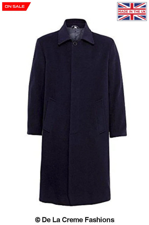 Navy wool and cashmere long formal overcoat for men by Rose Eleusis, stylish jacket with tailored fit and classic design.