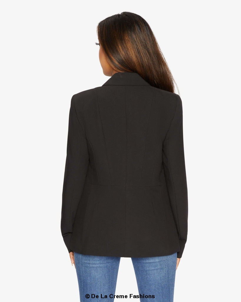 Black casual blazer for women by Rose Eleusis, featuring a tailored fit and classic style, shown on a model.