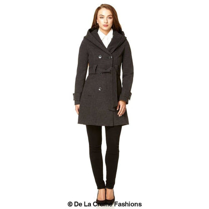 Rose Eleusis slim fit shawl hooded coat featuring double-breasted design and belt, women&