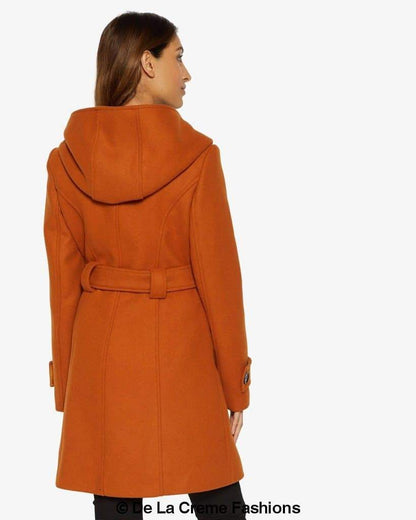 Rose Eleusis slim fit shawl hooded coat for women, double-breasted design with belt, stylish winter jacket and coat.