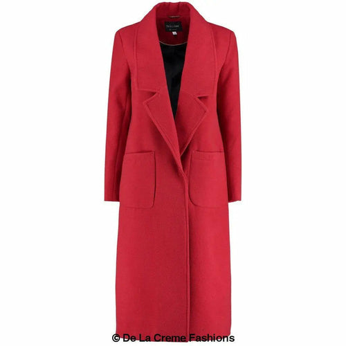 Red faux wool wrap coat for women by Rose Eleusis, stylish jacket with a cozy, elegant design.