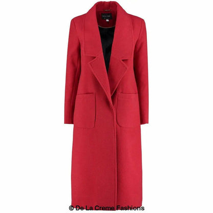 Red faux wool wrap coat for women by Rose Eleusis, stylish jacket with a cozy, elegant design.