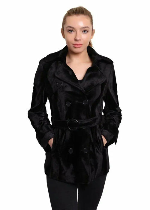 Black ponyskin double-breasted women&