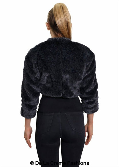 Open front faux fur bolero jacket by Rose Eleusis, cropped women&