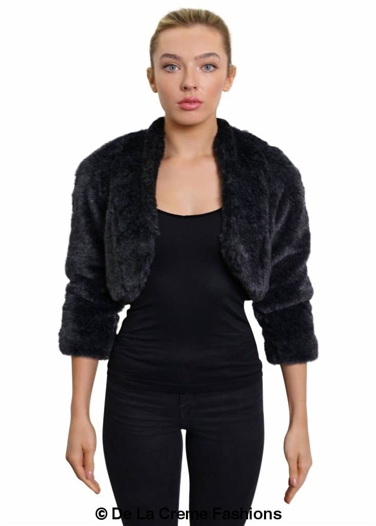 Rose Eleusis open front faux fur bolero shrug, cropped women&