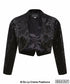 Black open-front velvet bolero shrug by Rose Eleusis, stylish jacket with long sleeves and elegant design.